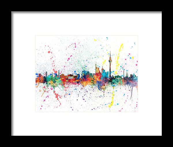 City Skyline Framed Print featuring the digital art Berlin Germany Skyline #7 by Michael Tompsett