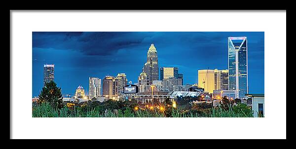 Charlotte Framed Print featuring the photograph Charlotte City Skyline In The Evening #7 by Alex Grichenko