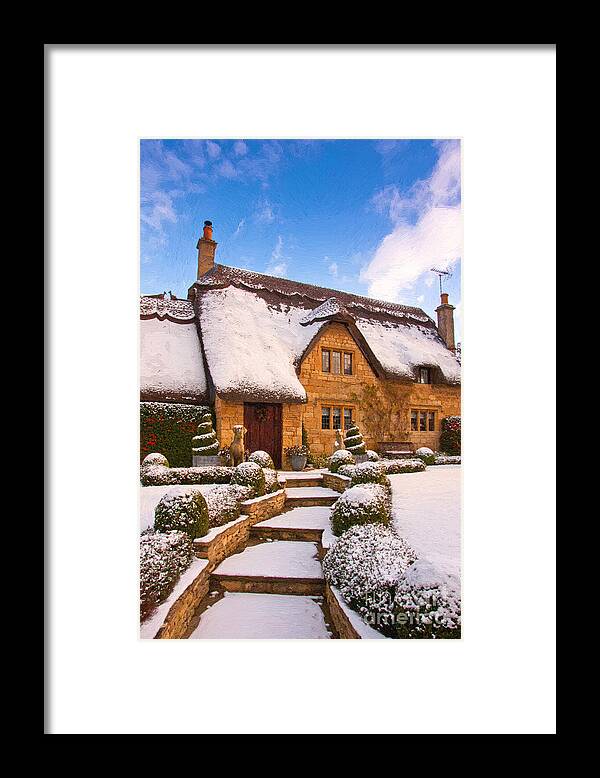 Cottage England Oil Art Artwork House Cottages Old English British Scenic Landscape Nobody Outdoors Snow Winter Winters Scene Framed Print featuring the photograph Cottage #7 by Andrew Michael