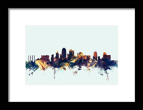 United States Framed Print featuring the digital art Kansas City Skyline by Michael Tompsett