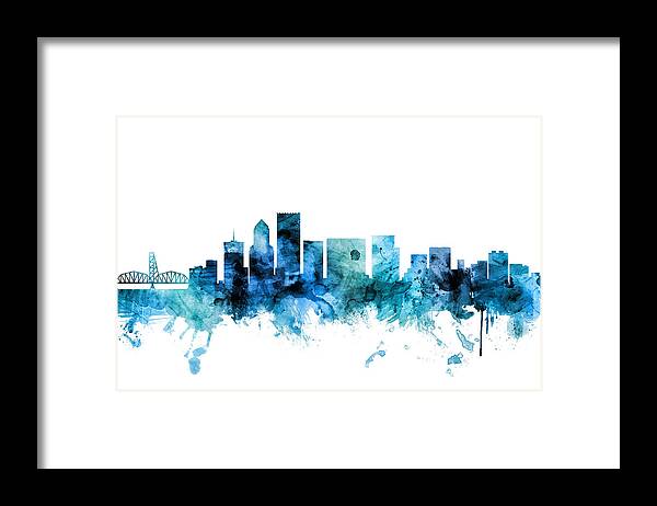 Portland Framed Print featuring the digital art Portland Oregon Skyline #7 by Michael Tompsett