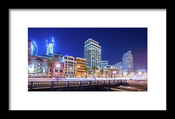 Night Framed Print featuring the photograph San Francisco Downtown City Skyline At Night #7 by Alex Grichenko