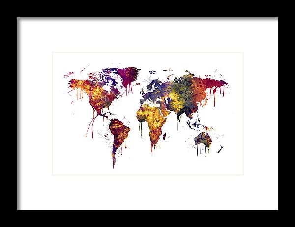 World Map Framed Print featuring the digital art Watercolor Map of the World Map #7 by Michael Tompsett