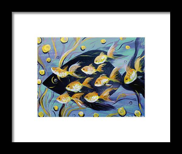 Fish Framed Print featuring the painting 8 Gold Fish by Gina De Gorna