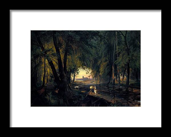 Forest Path Near Spandau By Carl Blechen Framed Print featuring the painting Forest path near Spandau #8 by MotionAge Designs
