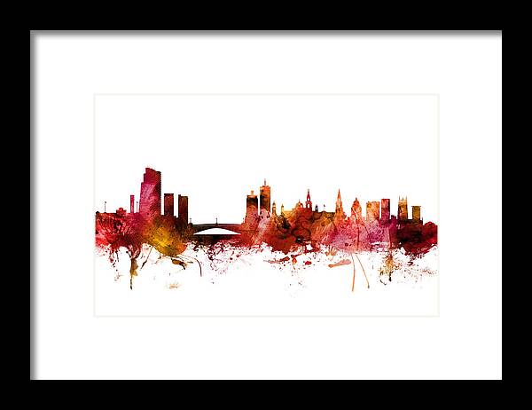 Leeds Framed Print featuring the digital art Leeds England Skyline #8 by Michael Tompsett