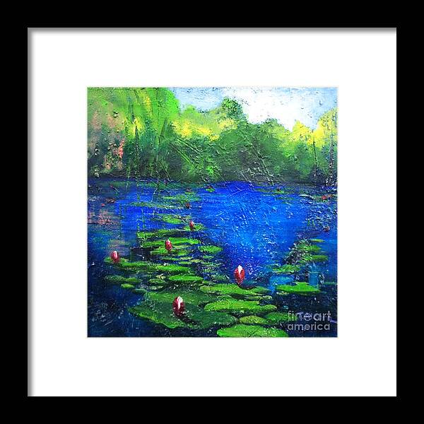 Waterlilies Framed Print featuring the painting 8 Mile Creek Lagoon - Bajool - original sold by Therese Alcorn