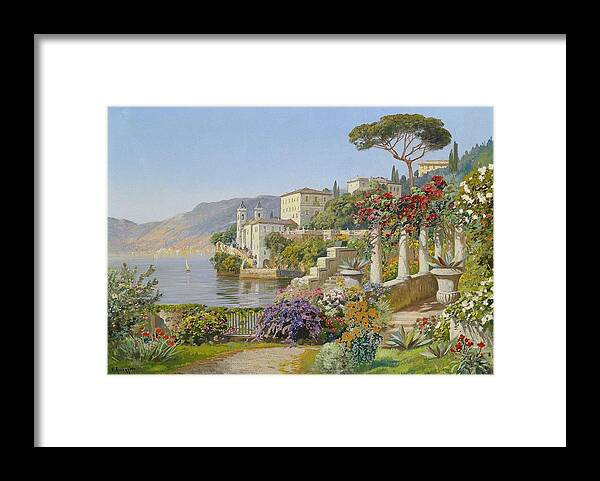 Alois Arnegger (1879-1963) View Of A Lake In The South Framed Print featuring the painting View of a Lake in the South #8 by MotionAge Designs