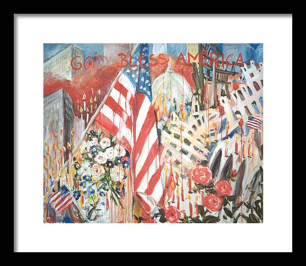 Ingrid Dohm Framed Print featuring the painting 9-11 Attack by Ingrid Dohm