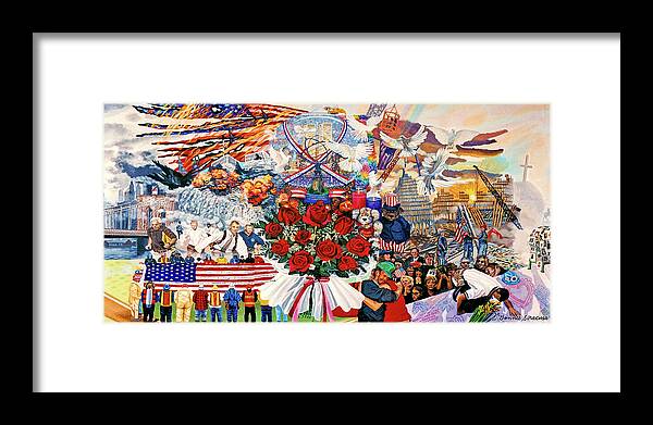 World Trade Center Framed Print featuring the painting 9/11 Memorial Towel Version by Bonnie Siracusa