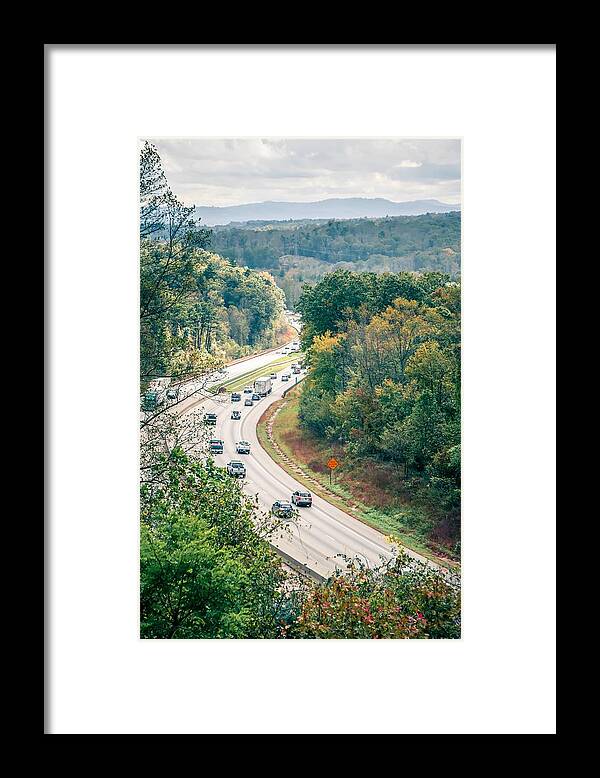 Car Framed Print featuring the photograph Aerial view of i-40 highway in north carolina from blue ridge pa #9 by Alex Grichenko