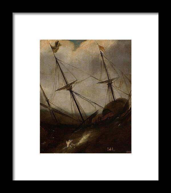 Anonymous Boat In A Storm Xvii Century. Framed Print featuring the painting Anonymous by MotionAge Designs