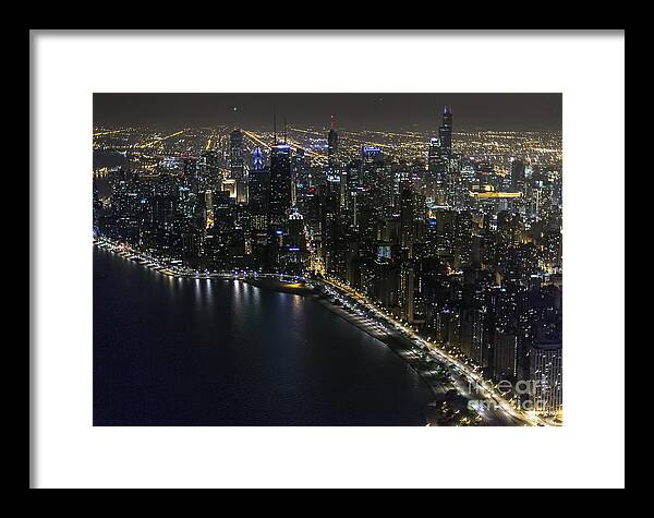 Chicago Framed Print featuring the photograph Chicago Night Skyline Aerial Photo #13 by David Oppenheimer