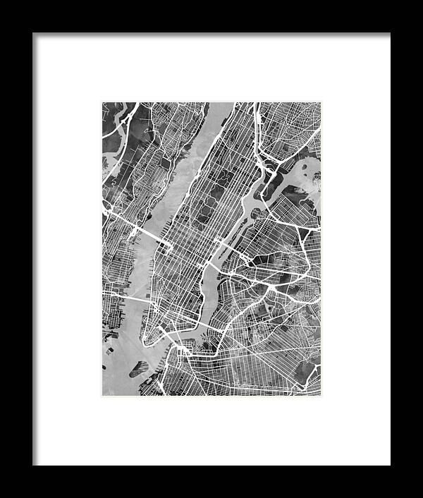 New York Framed Print featuring the digital art New York City Street Map #9 by Michael Tompsett