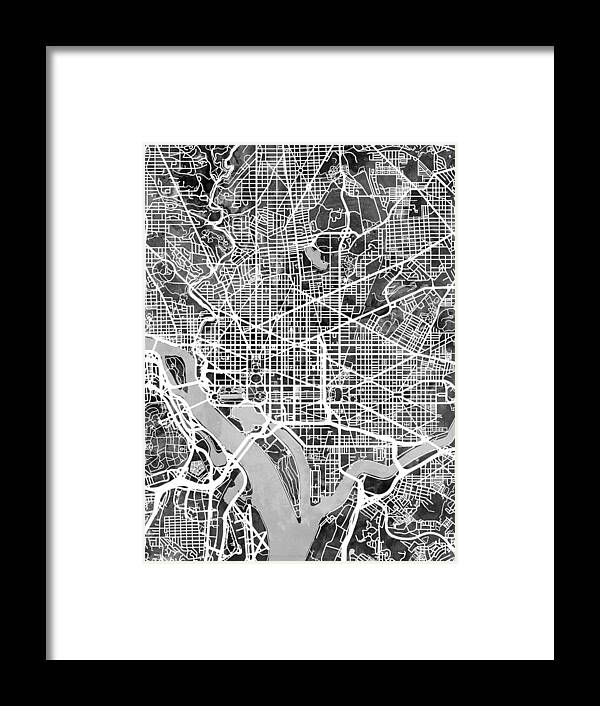 Street Map Framed Print featuring the digital art Washington DC Street Map #9 by Michael Tompsett