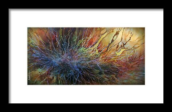 Abstract Framed Print featuring the painting 'A Beginning' by Michael Lang