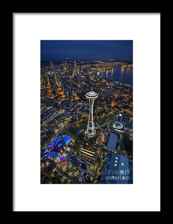 Seattle Framed Print featuring the photograph A birds-eye view of Seattle by Roman Kurywczak