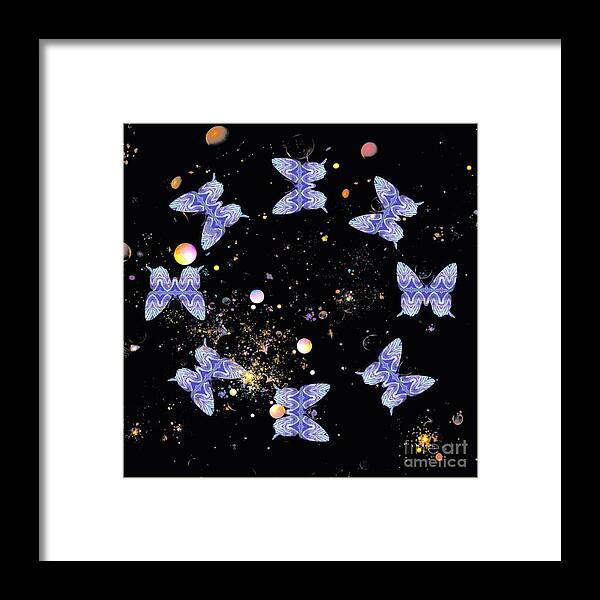 Butterflies Framed Print featuring the digital art A Circle of Life Purple on Black by Rachel Hannah