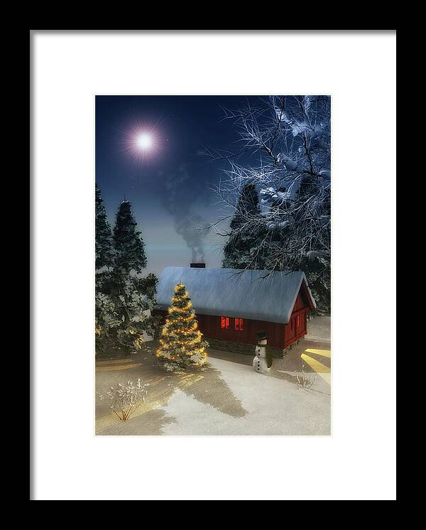 Cabin Framed Print featuring the painting A cold winter by Jan Keteleer