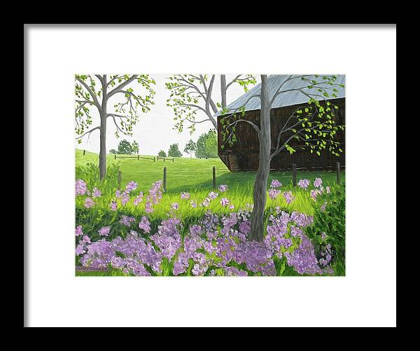 Dames Rocket Flowers Framed Print featuring the painting A color stands abroad by Barb Pennypacker