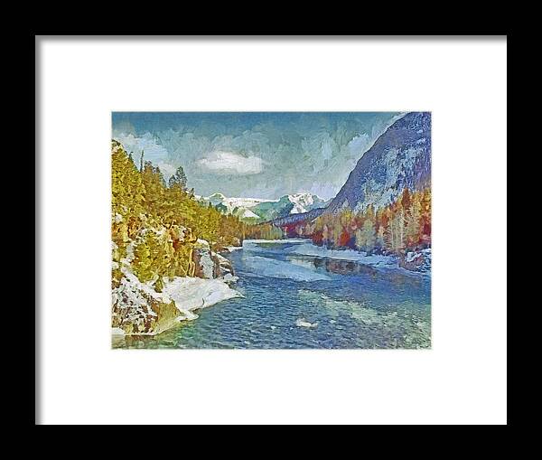 Stream Framed Print featuring the digital art A Colorado Rocky Mountain Stream In Winter by Digital Photographic Arts