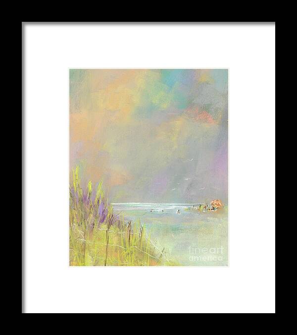 Landscapes Framed Print featuring the painting A Day at the Beach by Frances Marino