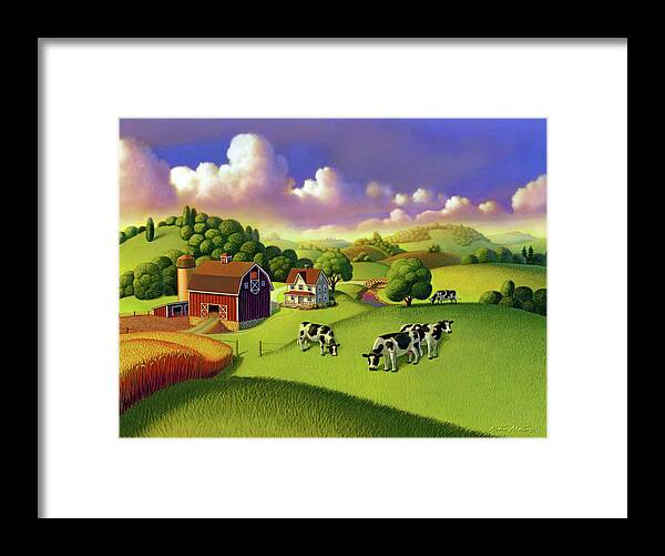 Farm Scene Framed Print featuring the painting A Day on the Farm by Robin Moline