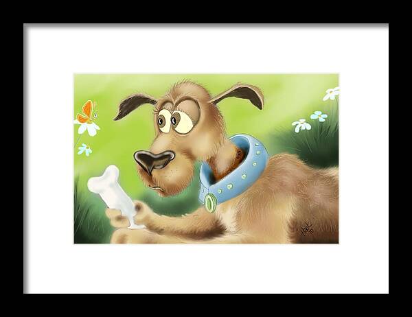 Dog And Bone Framed Print featuring the digital art A Dog and His Bone by Hank Nunes