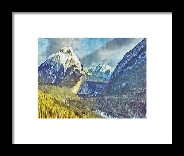 Mountain Valley Framed Print featuring the digital art A Forested Valley In The Rocky Mountains by Digital Photographic Arts