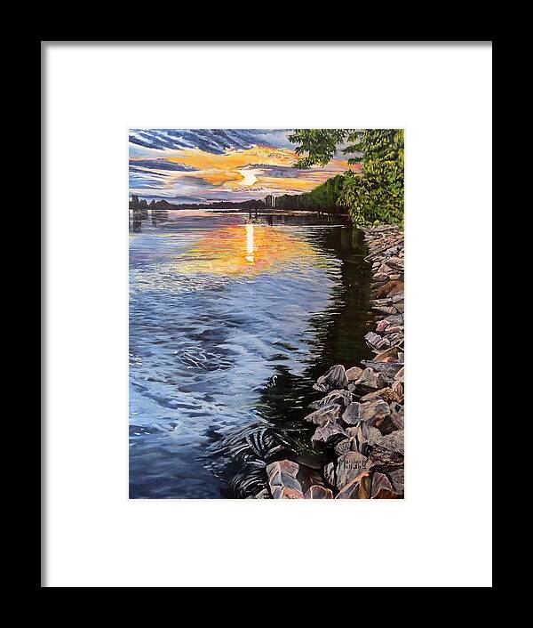 Ripples Framed Print featuring the painting A Fraser River Sunset by Marilyn McNish