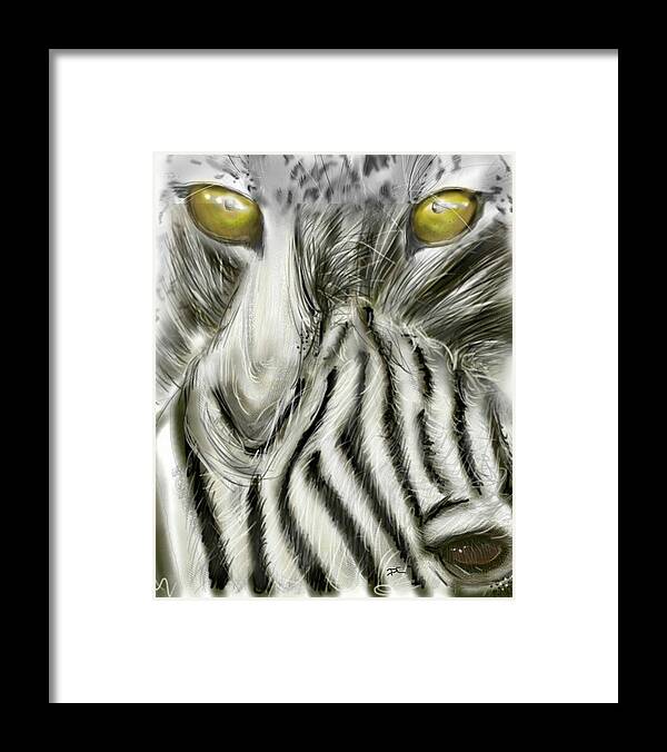 Zebra Framed Print featuring the digital art A friend for lunch two by Darren Cannell