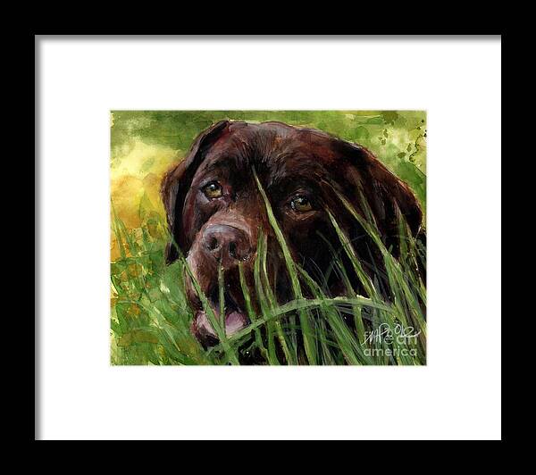 Chocolate Labrador Retriever Framed Print featuring the painting A Gardener's Friend by Molly Poole