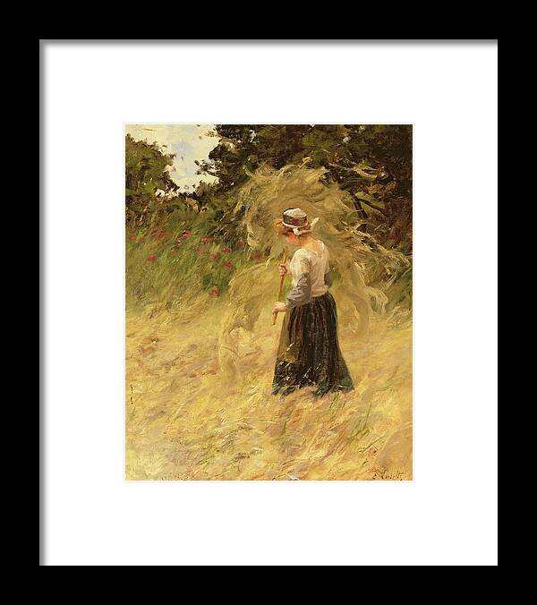 Agriculture Framed Print featuring the painting A Girl Harvesting Hay by Eugene Leon Labitte