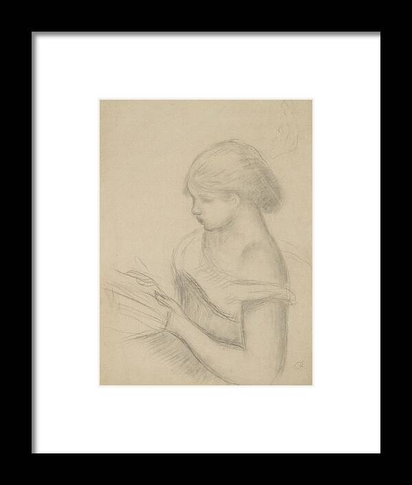 19th Century Art Framed Print featuring the drawing A Girl Reading by Auguste Renoir
