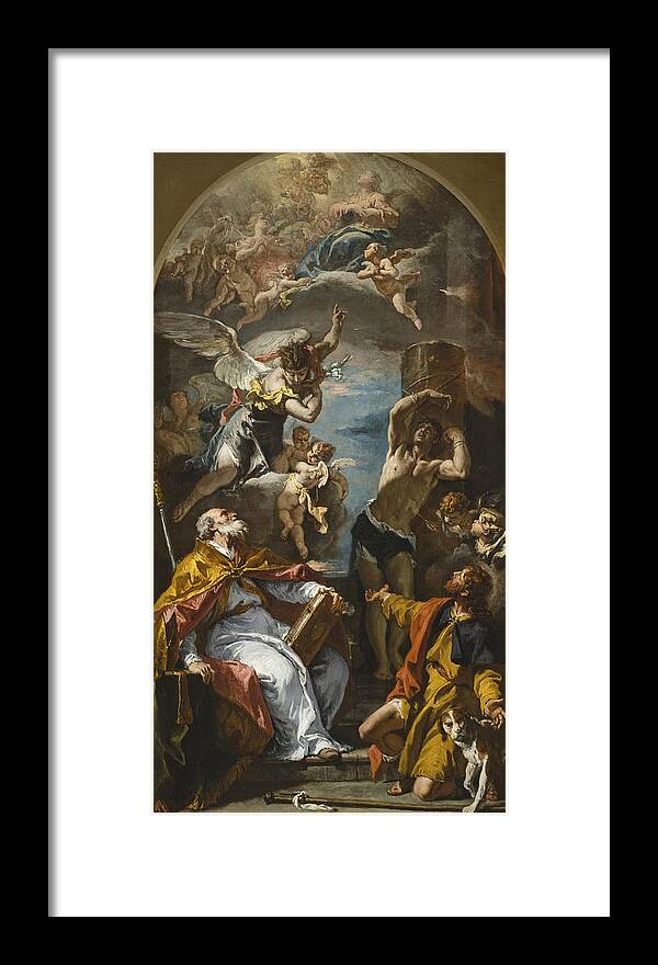 Sebastiano Ricci Framed Print featuring the painting A Glory of the Virgin with the Archangel Gabriel and Saints Eusebius, Roch, and Sebastian by Sebastiano Ricci