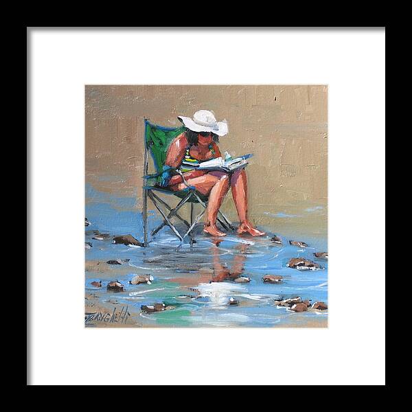Beach Scene Framed Print featuring the painting A Good Read by Laura Lee Zanghetti