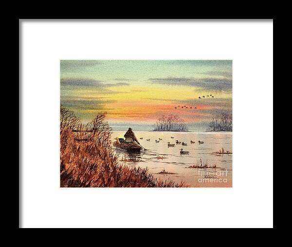 Duck Hunting Framed Print featuring the painting A Great Day For Duck Hunting by Bill Holkham