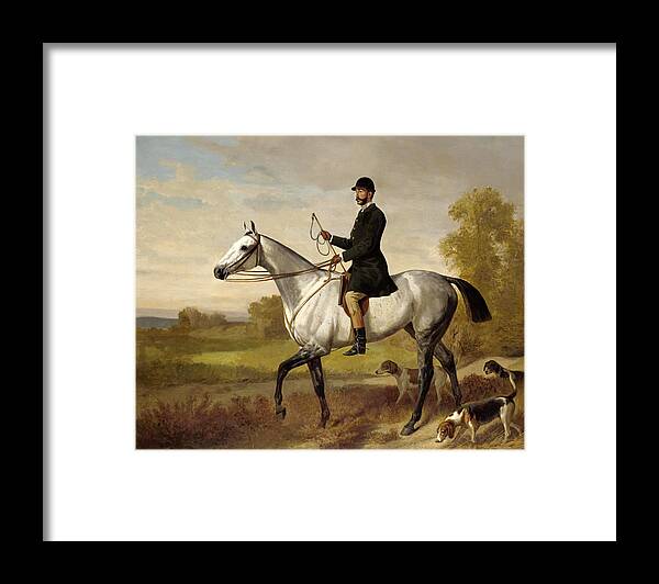 Emil Adam Framed Print featuring the painting A Huntsman with Horse and Hounds by Emil Adam