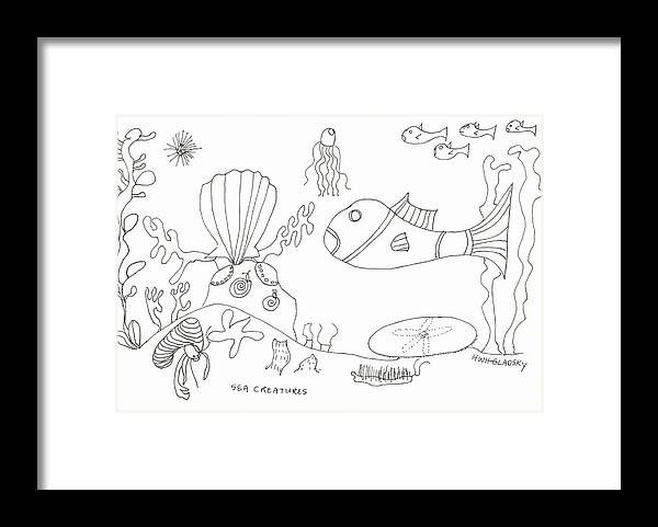 Fish Framed Print featuring the painting A jellie and sea creatures by Helen Holden-Gladsky