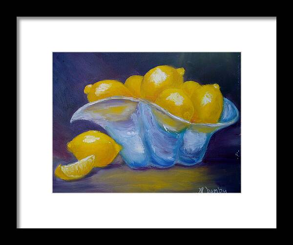 Fruit /lemons Framed Print featuring the painting A Lemon Slice by Marie Hamby