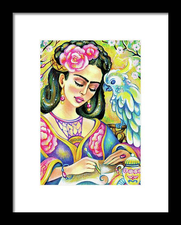 Woman And Parrot Framed Print featuring the painting A Letter to Far Away by Eva Campbell