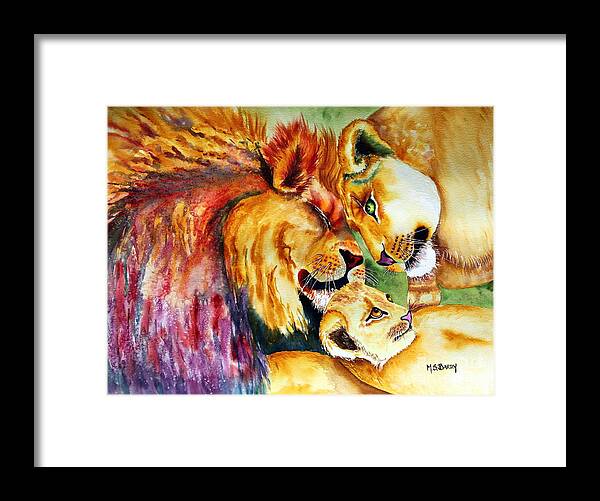 Lion Framed Print featuring the painting A Lion's Pride by Maria Barry