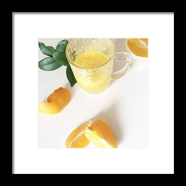 Foodphotography Framed Print featuring the photograph A Little Fresh Oj, Because Oranges Are by E M I L Y B U R T O N
