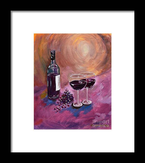 Wine Framed Print featuring the painting A little Wine on my Canvas - Wine - Grapes by Jan Dappen
