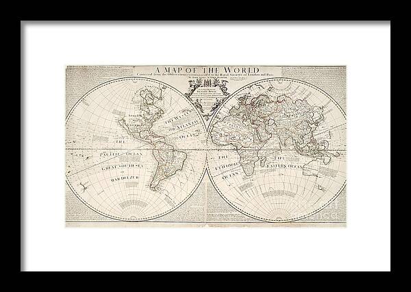 Map Framed Print featuring the painting A Map of the World by John Senex