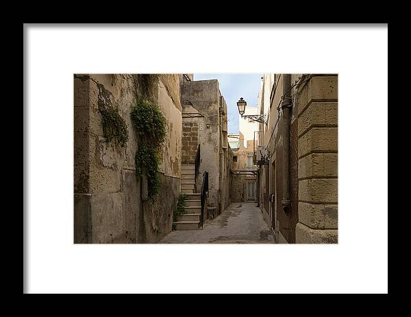 Georgia Mizuleva Framed Print featuring the photograph A Marble Staircase to Nowhere - Tiny Italian Lane in Syracuse Sicily by Georgia Mizuleva