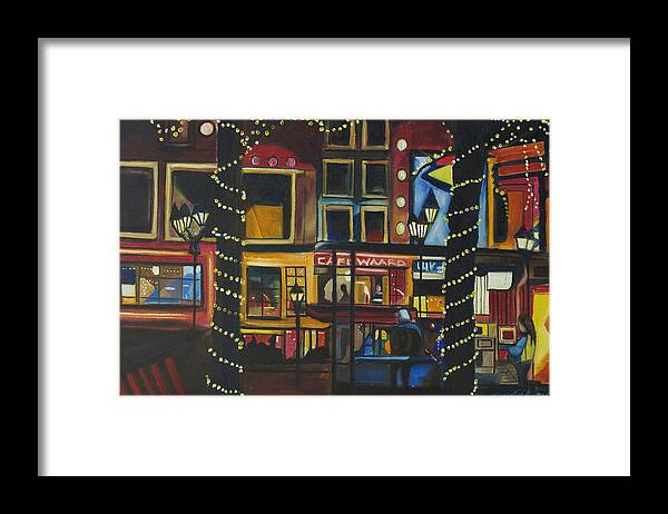 Cityscape Framed Print featuring the painting A Moment in Dam by Patricia Arroyo