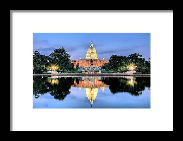 Washington Dc Capitol Capital Us Senate Congress House Of Representatives Dome Patriotic Framed Print featuring the photograph A Nation Awakens by JC Findley