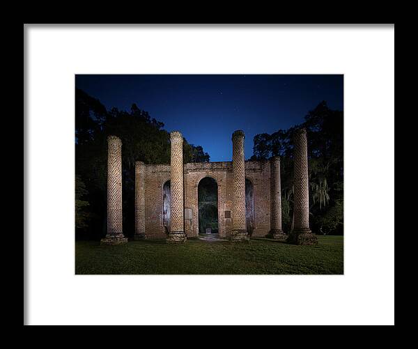 Old Sheldon Church Framed Print featuring the photograph A Night at Old Sheldon Church by Mark Andrew Thomas