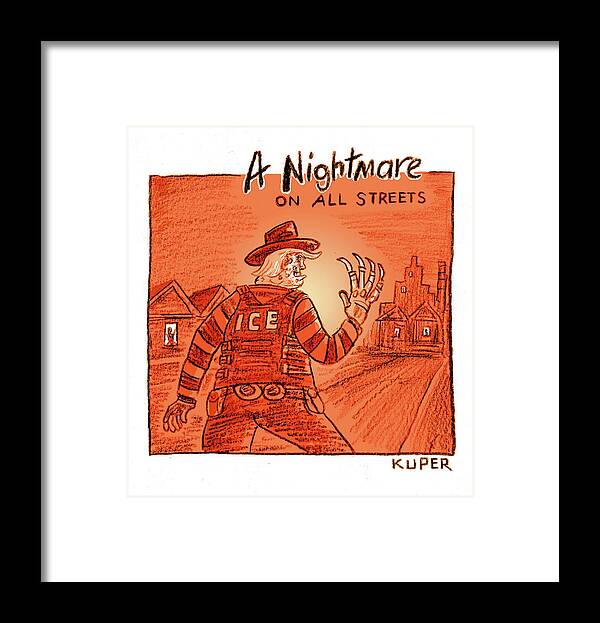 A Nightmare On All Streets Framed Print featuring the drawing A Nightmare on All Streets by Peter Kuper